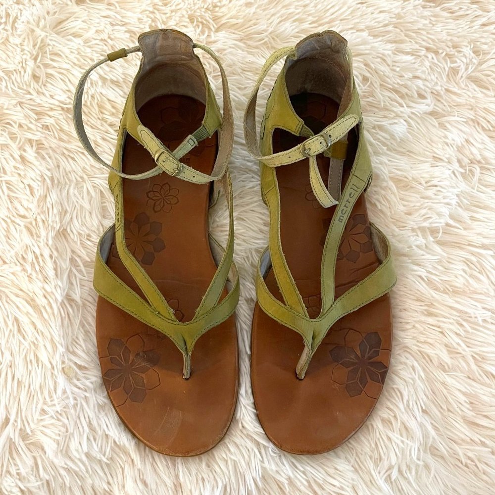 Merrell Lotta Ankle Strap Leather Thong Sandals - Green - Women's Size 10